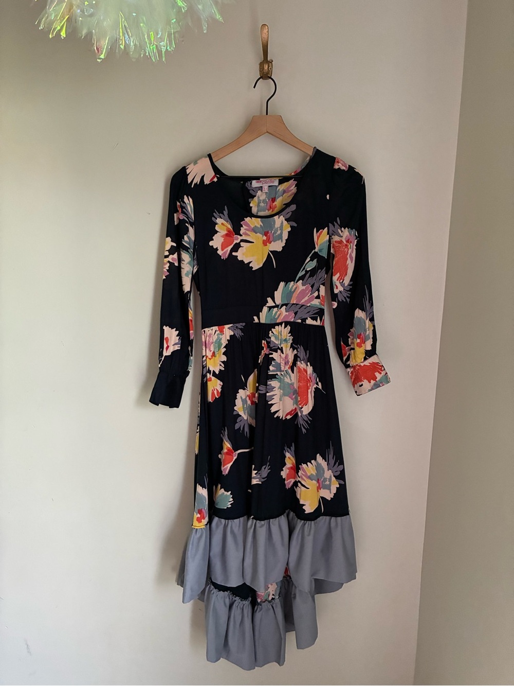 ASOS Asymmetrical Ruffle Navy Blue Floral Dress Size 4 Petite